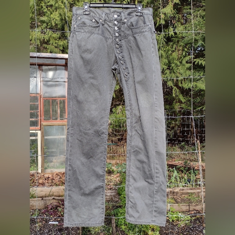 Gray Button-Fly Jeans